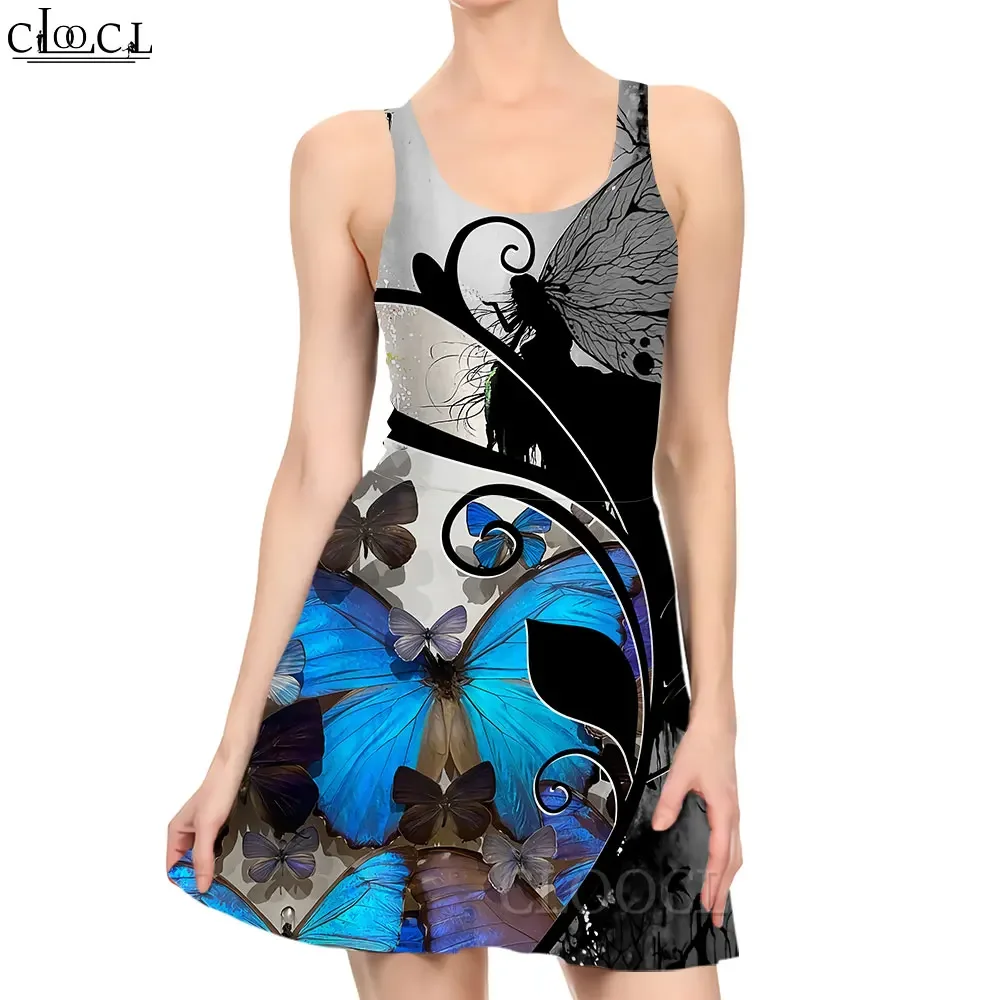 CLOOCL ใหม่สบายๆเซ็กซี่ผู้หญิงชุดรูปแบบผีเสื้อที่สวยงาม 3D พิมพ์มินิเดรสย้อนยุคแฟชั่นสาวชุดชายหาดบาง