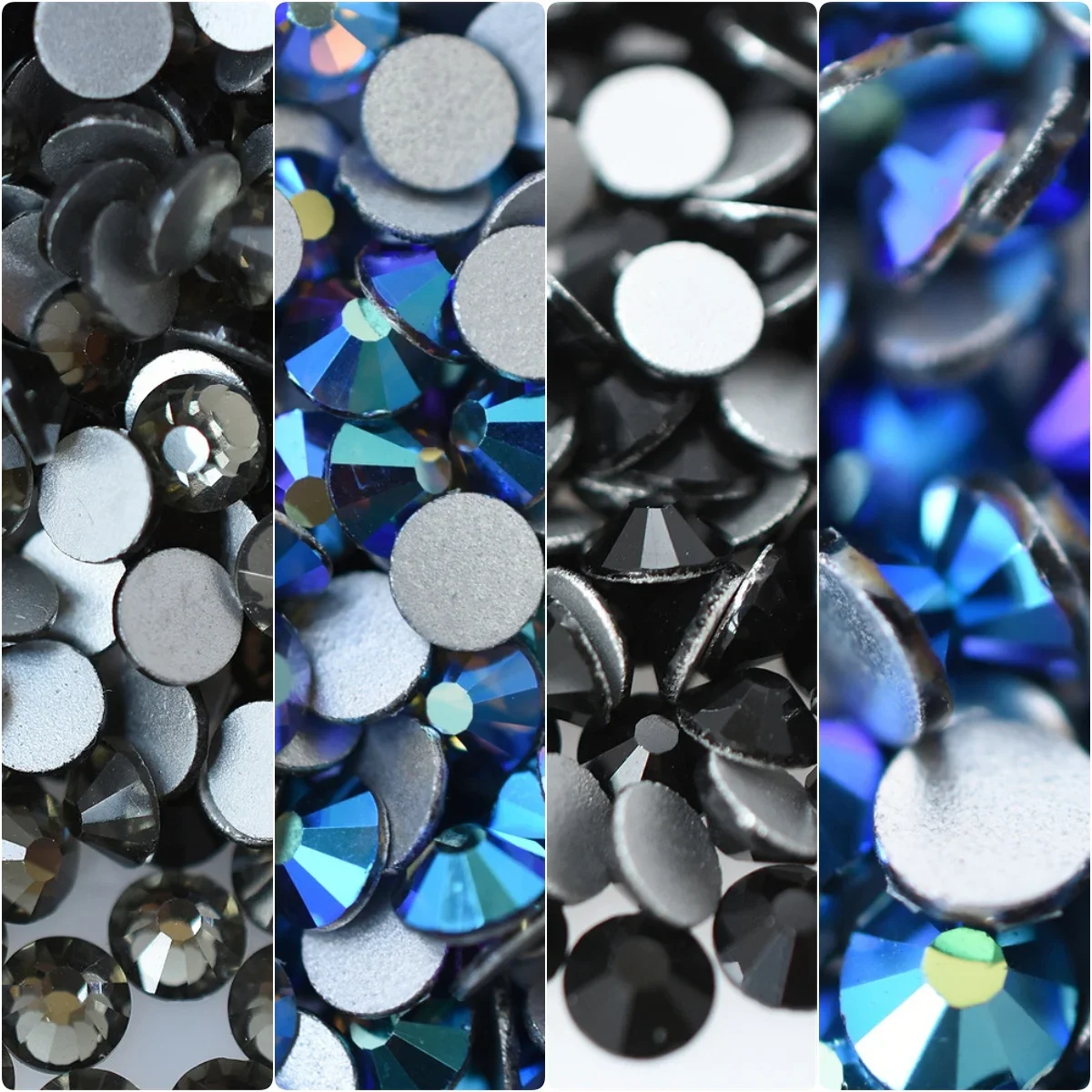 1440PCS SS16 SS20 Glass Black Diamond Jet AB Transparent Gray FlatBack Rhinestones Nail Art Decorations Glitter Supplies Crystal