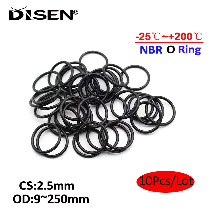 

10Pcs Black NBR O Ring Gasket CS 2.5mm OD 9mm ~ 250mm NBR Nitrile Rubber Round Corrosion Oil Resist Sealing Washer