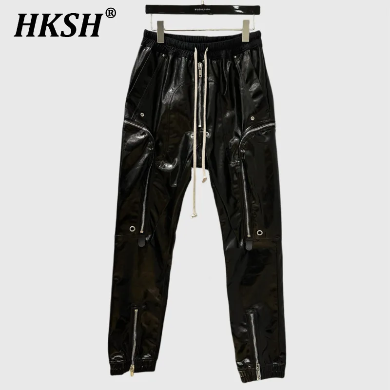 HKSH Dark RO Style High Street Motorcycle Leather Cargo Pants Men Dark Coated Trend Safari Style Overalls Techwear Pocket HK3975