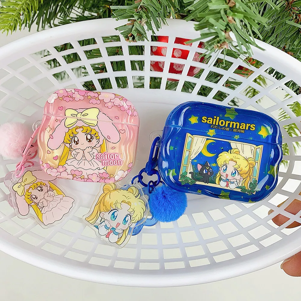 Funda para auriculares de Anime japonés Sailor Moon para Airpods 4, 2, 3, 1 Pro, 3, 2, bonita funda protectora dura para auriculares inalámbricos con Bluetooth de dibujos animados