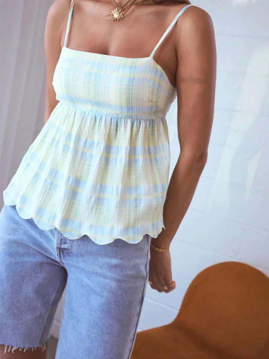 2025 NEW Fashion Summer Camisole Women Clothing Print Low Cut Square Neck Spaghetti Strap A-line Tank Tops Clothes Street wear