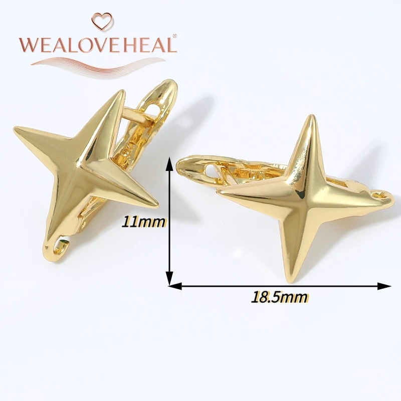 schmuckherstellung zubehör, 4-Punkt Geometrische Stern-Ohrhaken mit Öse, 18K vergoldete Messing-Ohrhaken, Schmuckzubehör für baumelnde Ohrringe – Detail 17