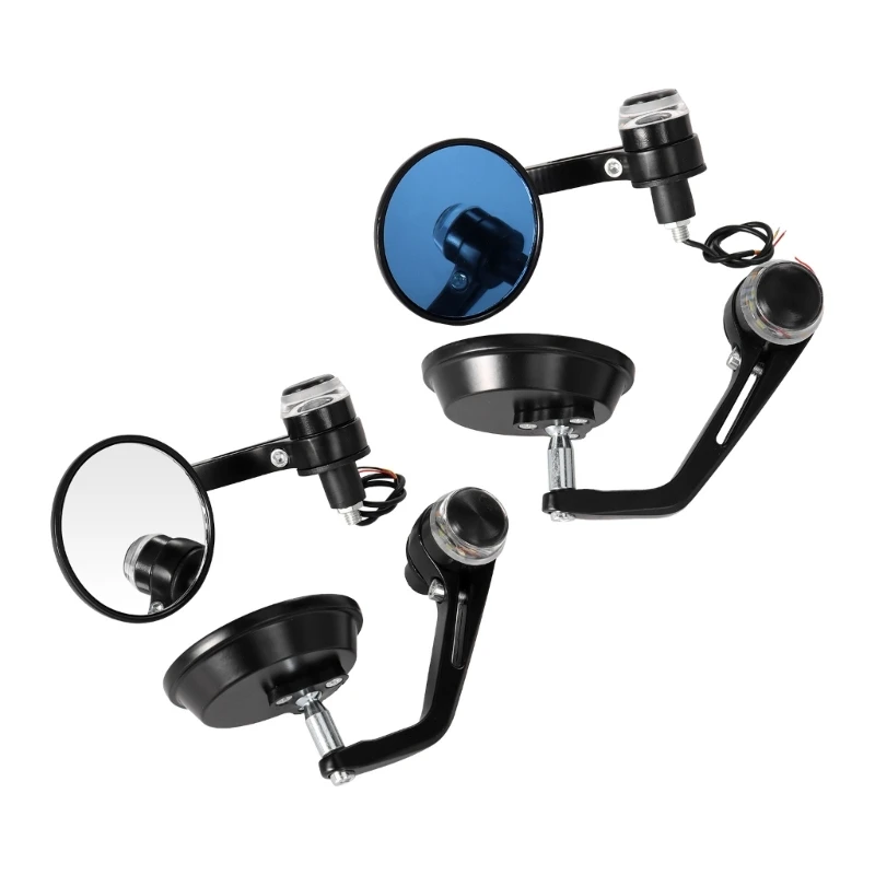 Bar End Motorcycle Mirror Pair with Integrated Light Housing for 7/8 in 22 mm Handlebars, Round Mirror Form Detail
