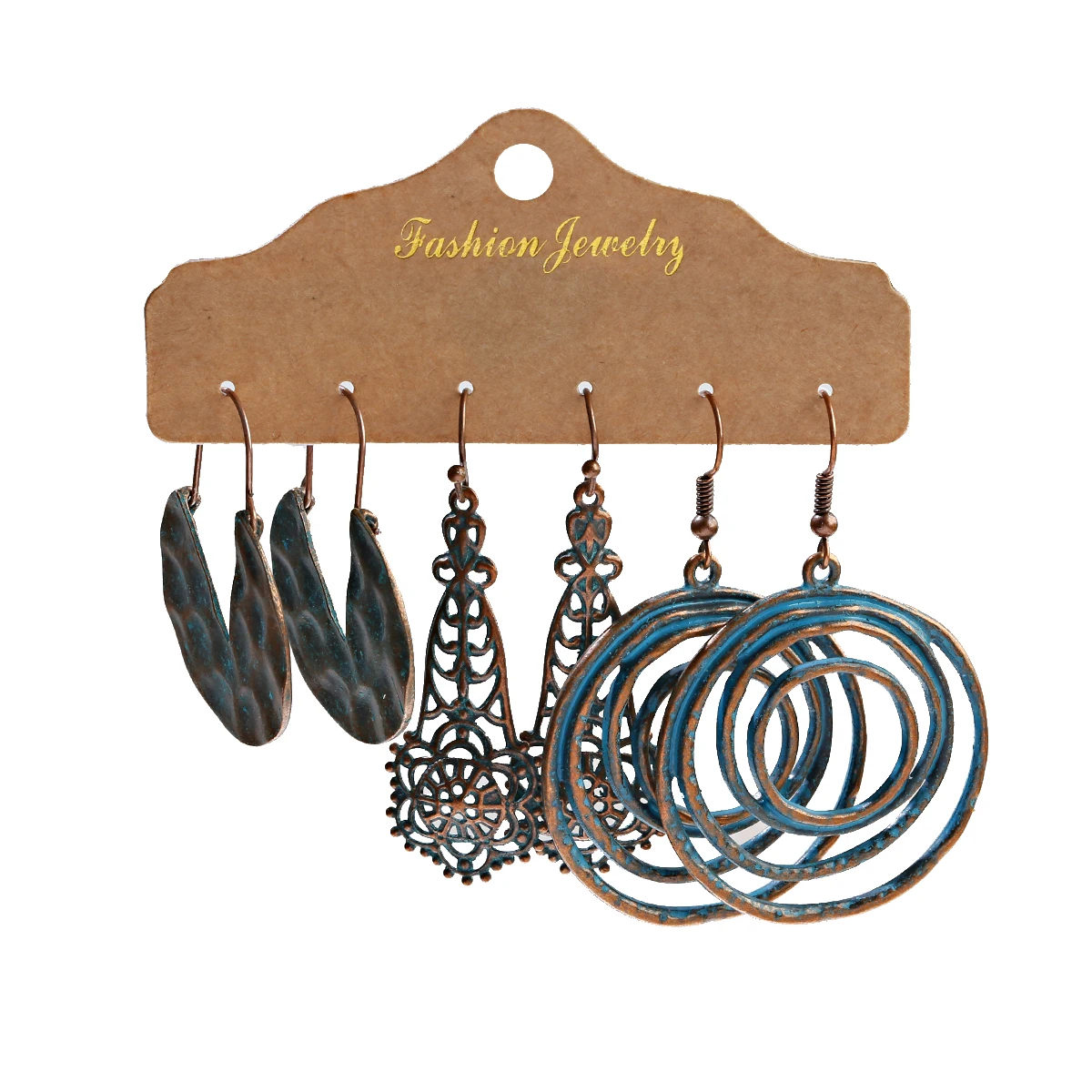 Vintage Bohemian Style Ethnic Earrings Antique Bronze Geometric Pattern Engraved Earrings 3-Piece Set 2020 Jewelry Gift