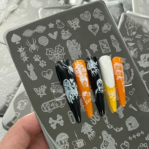 14.5*9.5cm Dark Halloween Nail Art Stamping Plate Gothic Spider Skull Weird Girl Nail Template Stainless Steel Y2k Nail Stencil#
