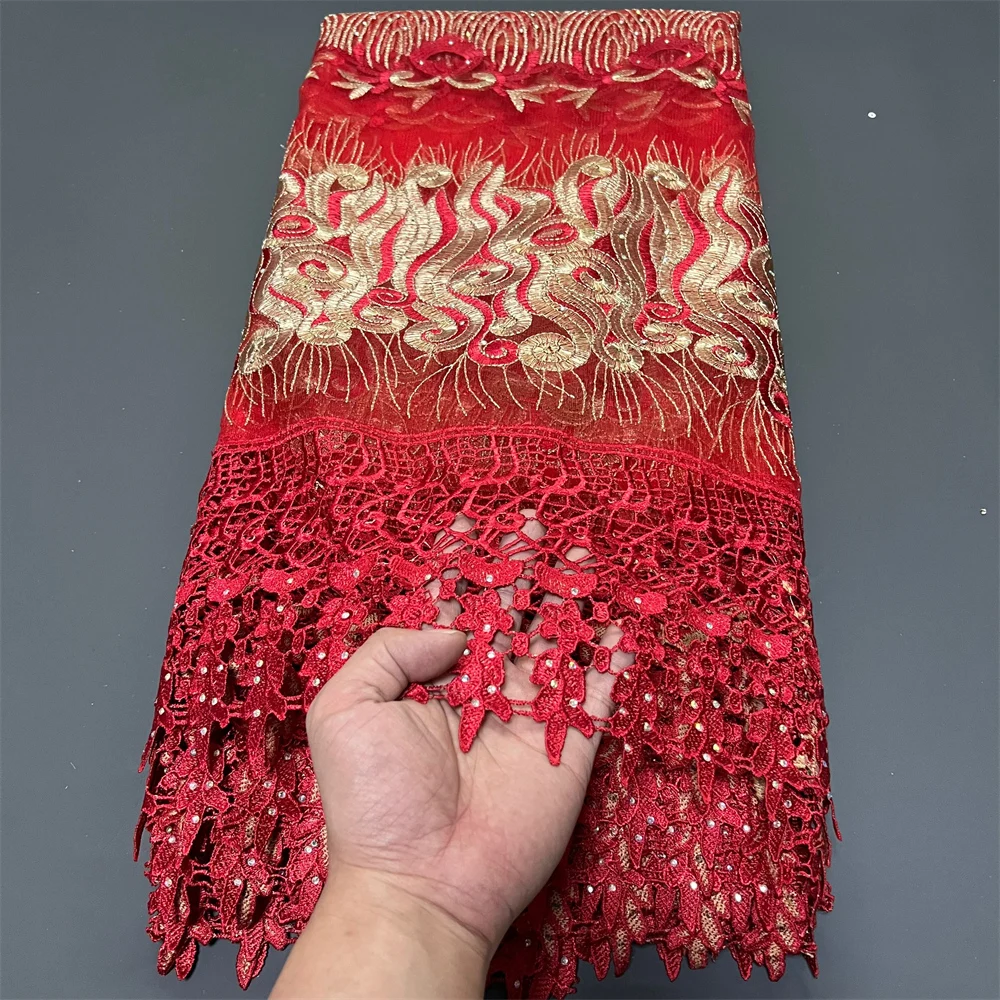 

Африканская нигерийская последняя гипюровая вышивка 2025 года, тюль с блестками, кружевная ткань высокого качества для шитья платьев, 5 ярдов ZJ050