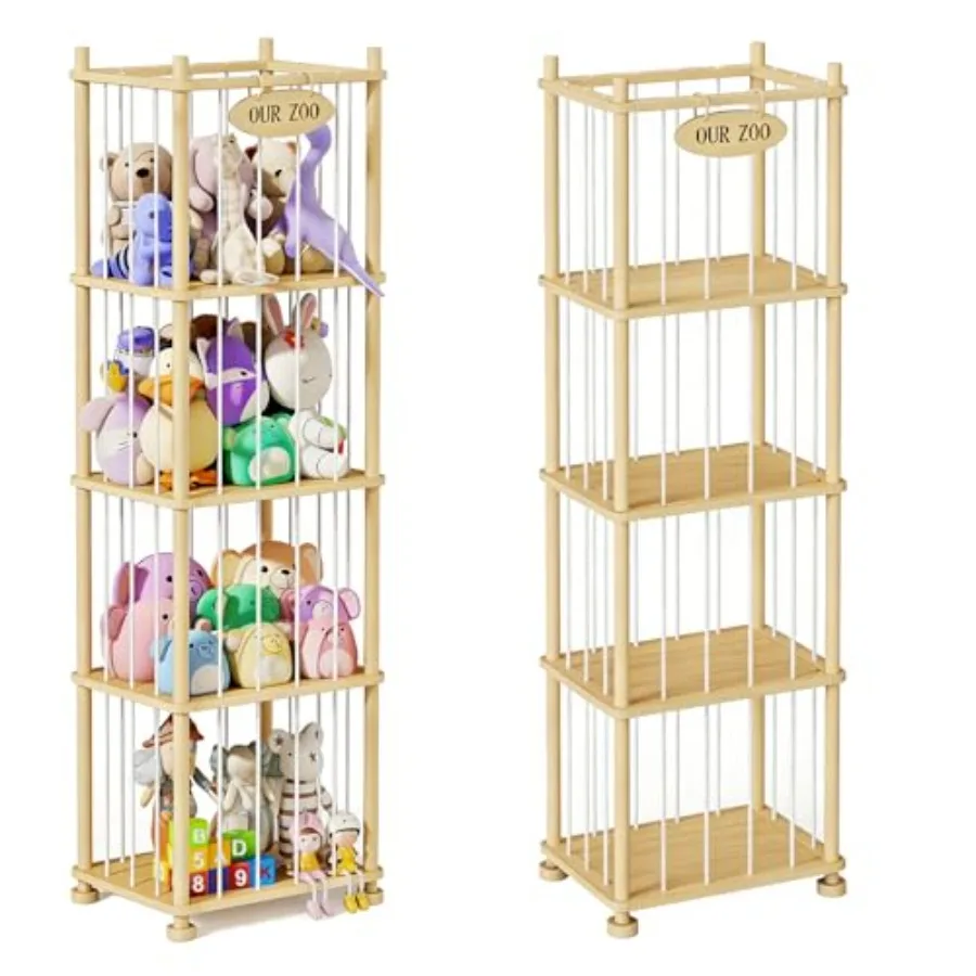 

Stuffed Animal Storage Organizer Solid Pine Wood Toy Storage Rack with Removable Shelves Large Stuffed Animal Holder for Room N