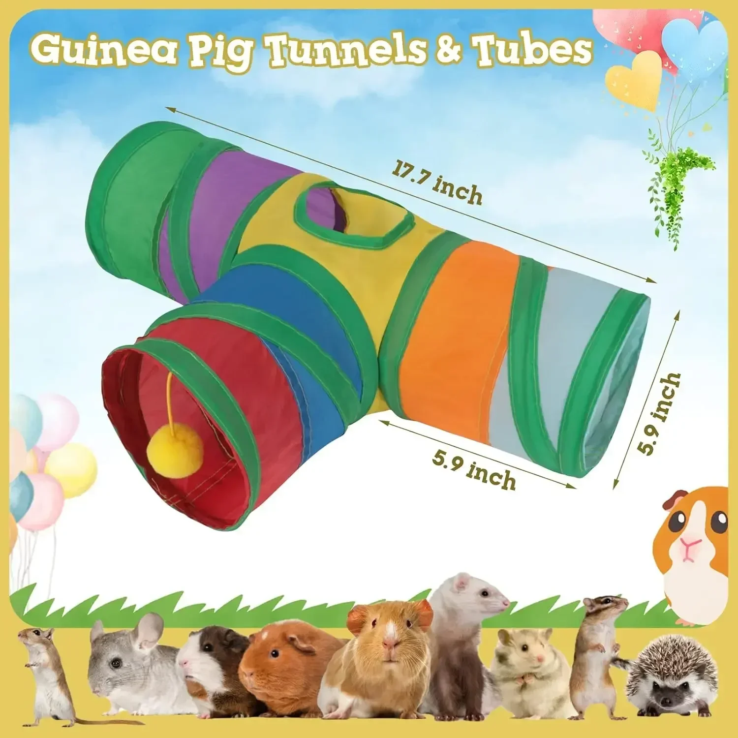 Christmas Themed Guinea Pig Tunnel Collapsible Small Pet Tunnel and Tube with Interactive Balls for Baby Rabbit Hamsters To Rest