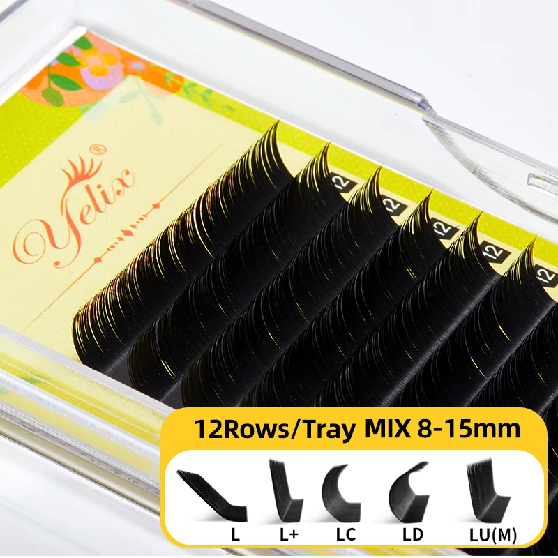 Yelix Flat Ellipse Eyelashes Split Tips L Curl Lashes 0.15 0.20 Black Color Super Soft Natural Eyelash Extension Fake Eyelashes