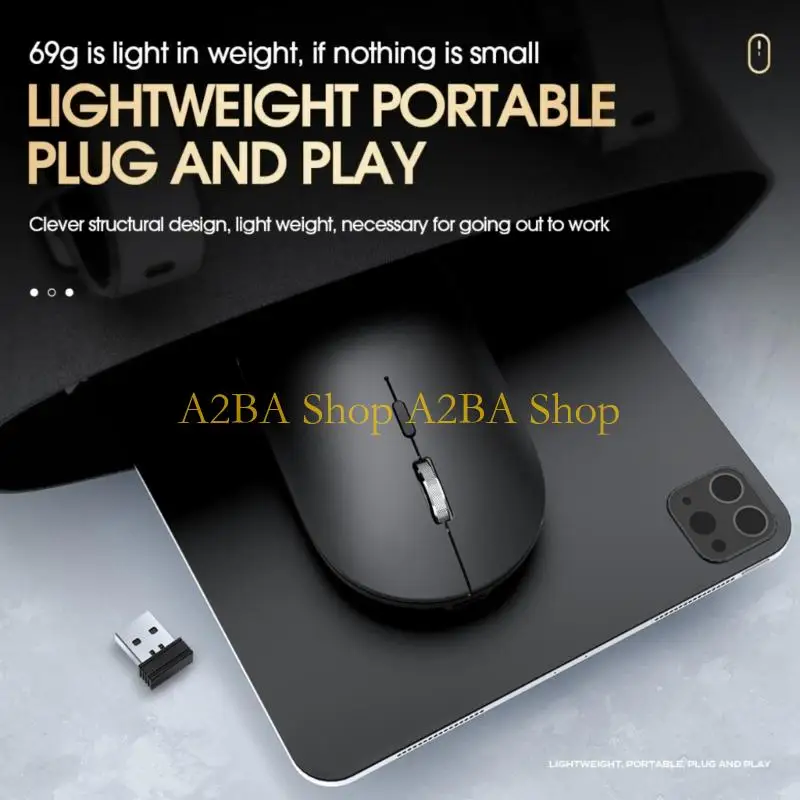 

A2BA Adjustable DPI Wireless Mouse with Rechargeable Power Silents Clicks Two Mode 2.4G Bluetooth-compatible 5.0 Auto Sleep
