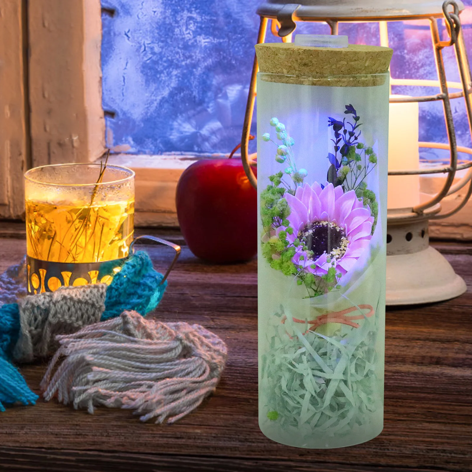 

Preserved Flower Bottle Luminous Soap Flower Pink Sunflower Romantic Decoration Valentine Birthday Gift Warm Light