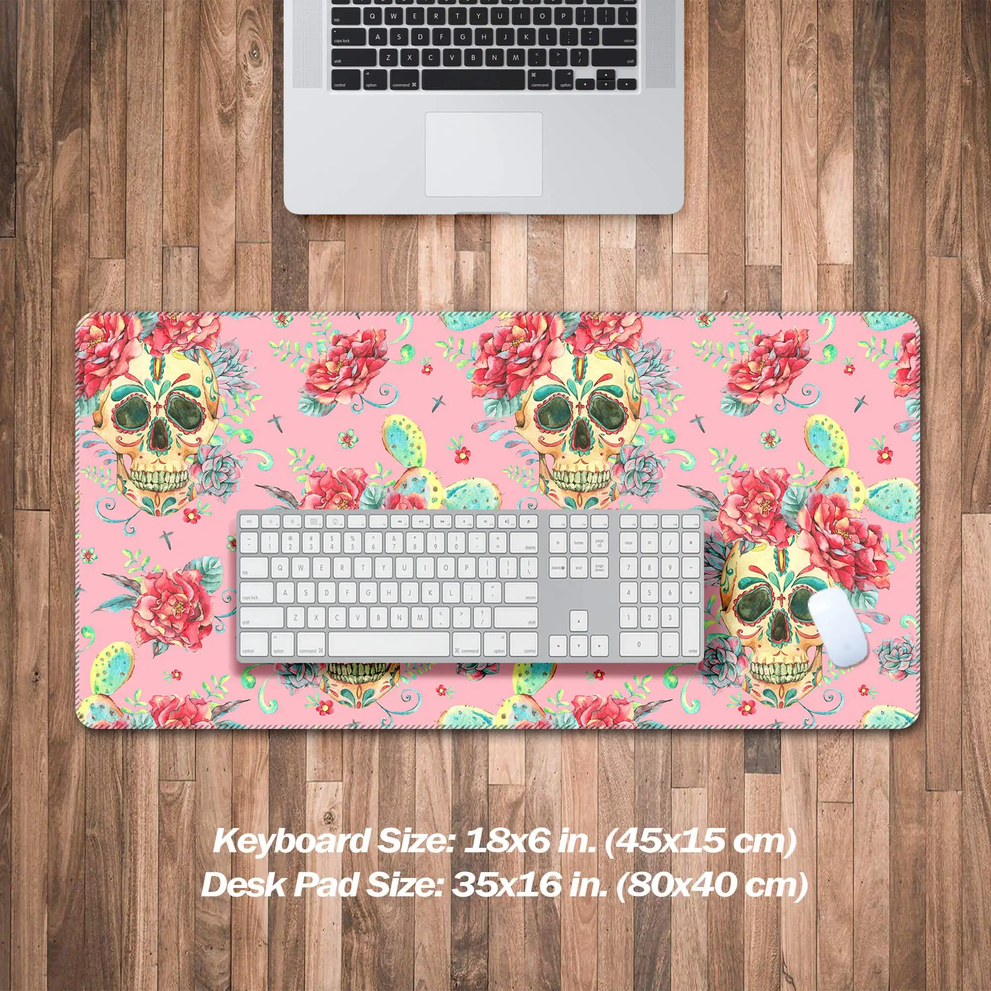 Cute Gothic Floral Skull Desk Mat, XXl Vintage Flowers Skull Mouse Pad, Kawaii Desk Décor, Great Laptop Gaming Mat with Keyboard