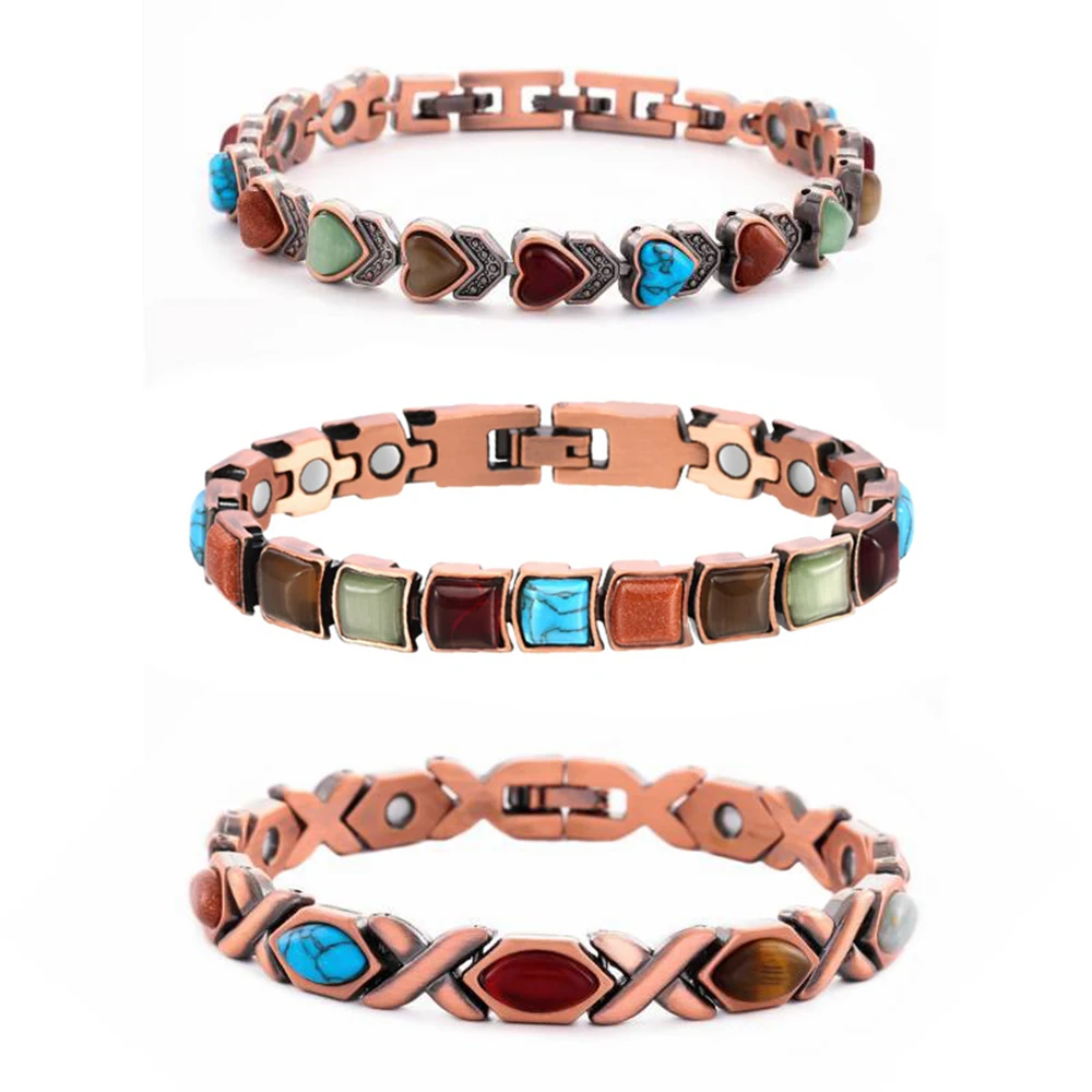 Women's Magnetic Bracelet, Colorful Stones Magnetic Bracelet for Women with Magnets Adjustable Magnet Links Bracelet