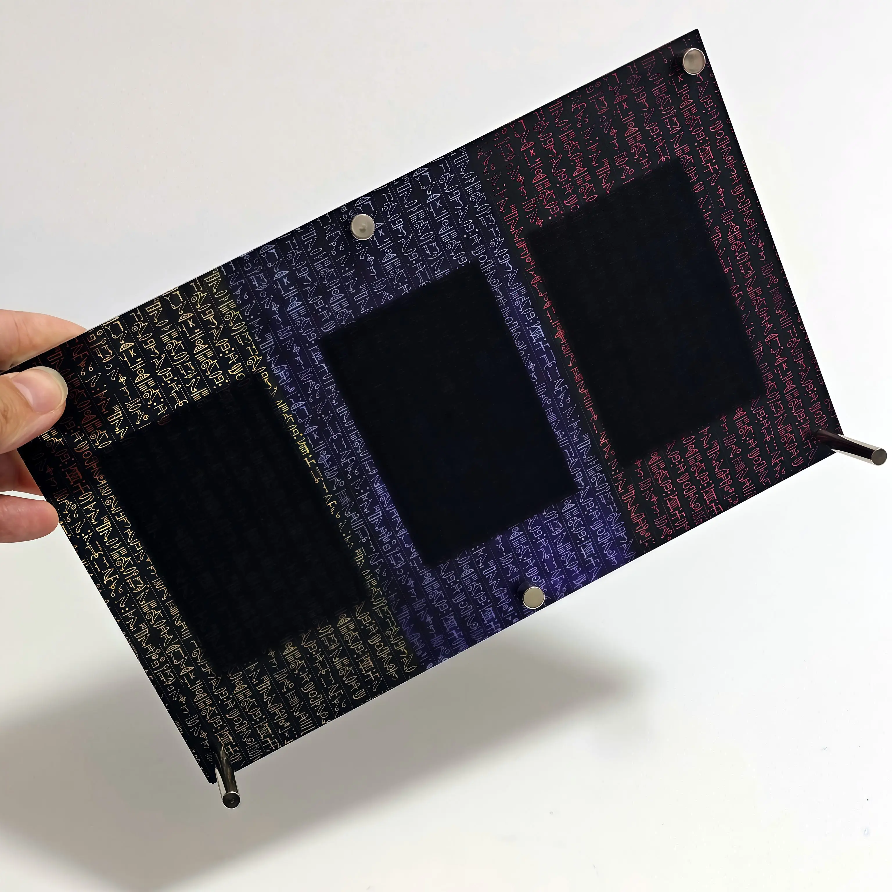 

Yu-Gi-Oh Triple Egyptian Gods Acrylic Card Brick Display Stand Ancient Egyptian Hieroglyph Anime Trading Card Holder No Cards