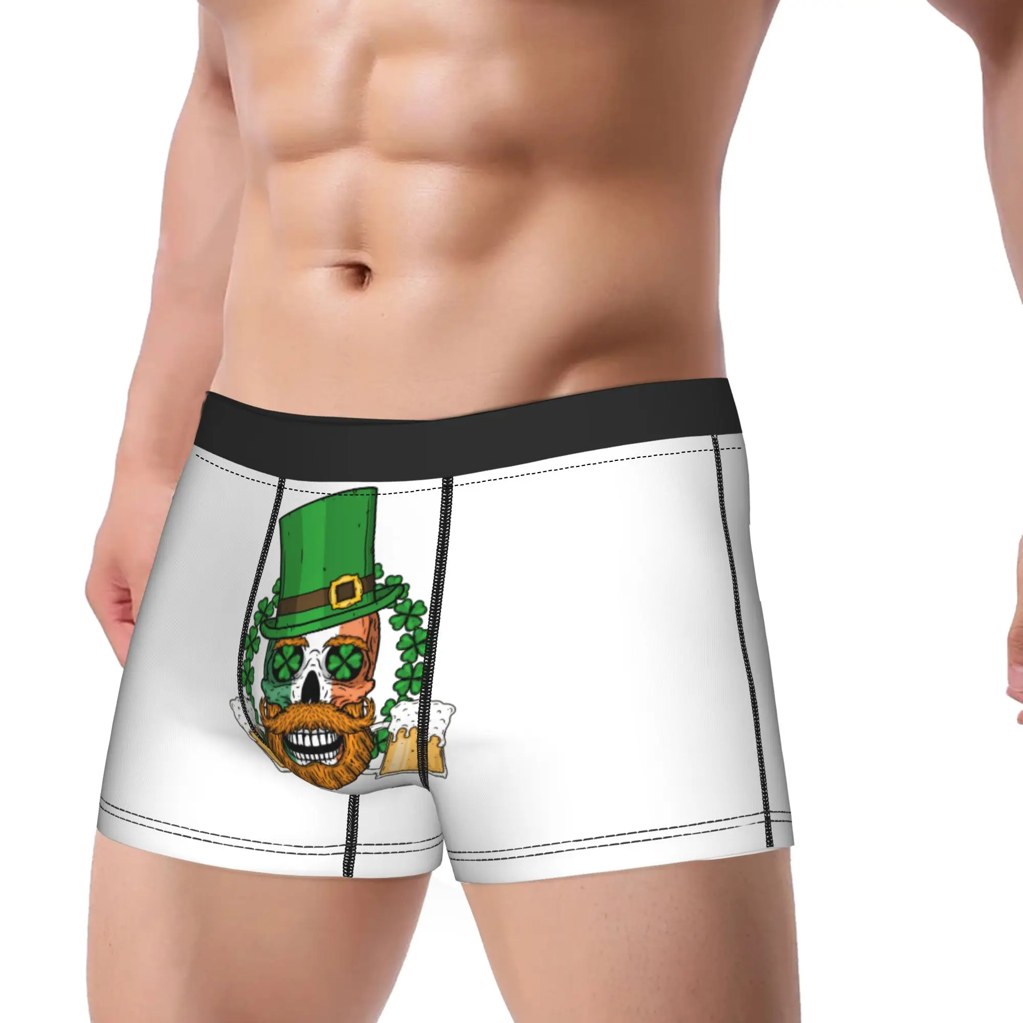 Funny Boxer Irish Skull Saint Shorts Panties Briefs Men Underwear St Patrick's Day Green Lucky Shamrock Soft Underpants for Male