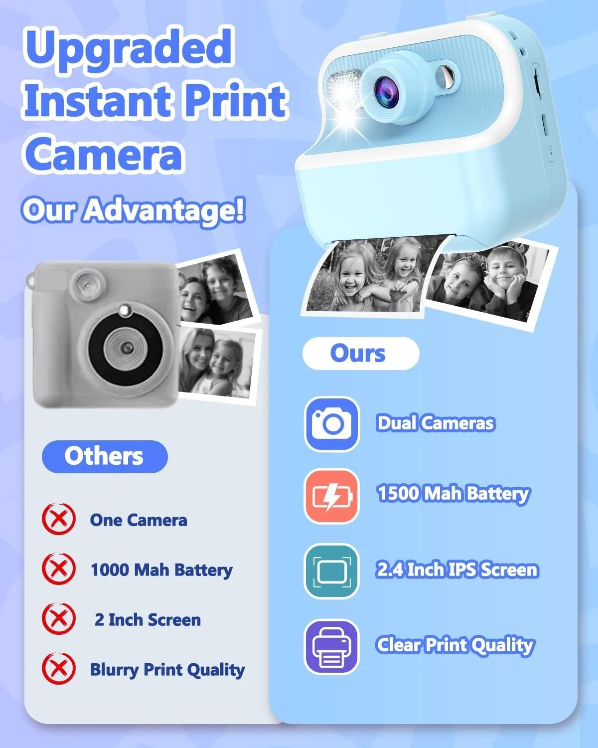 Kids Camera Instant Print, Christmas Birthday Gifts for Kids Age 3-12, HD Camera for Kids with Printing Photo Paper