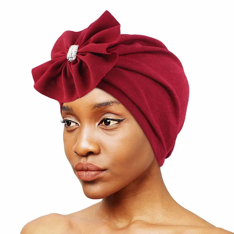 Indian Flower Turban Bonnet Fashion Women's Head Wraps African Auto Gele Muslim Headscarf Chemo Caps Cancer Bandana Covers Mujer