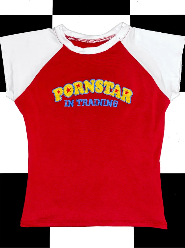 Y2K خمر الصيف الشارع الشهير إلكتروني سليم القمامة الشرير بناتي رسالة قصيرة الأكمام عالية الشارع المحاصيل عادية لصق القوطي الطفل المحملة