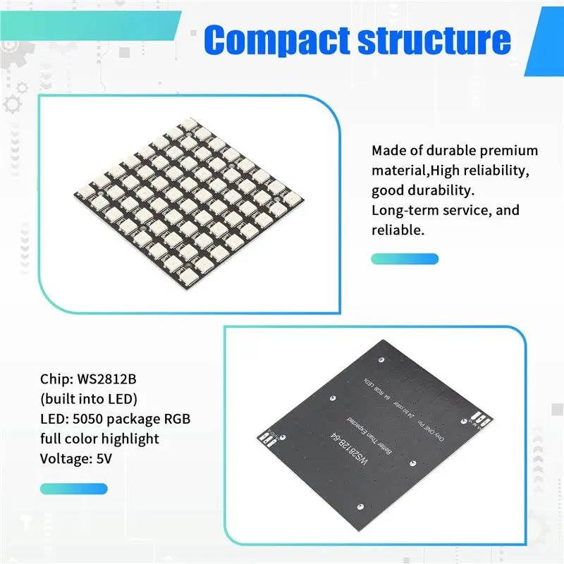 2025 Trend WS2812 LED 5050 RGB 8X8 LED Matrix WS2812B 8X8 64-Bit Full Color 5050 RGB LED Lamp Panel Light