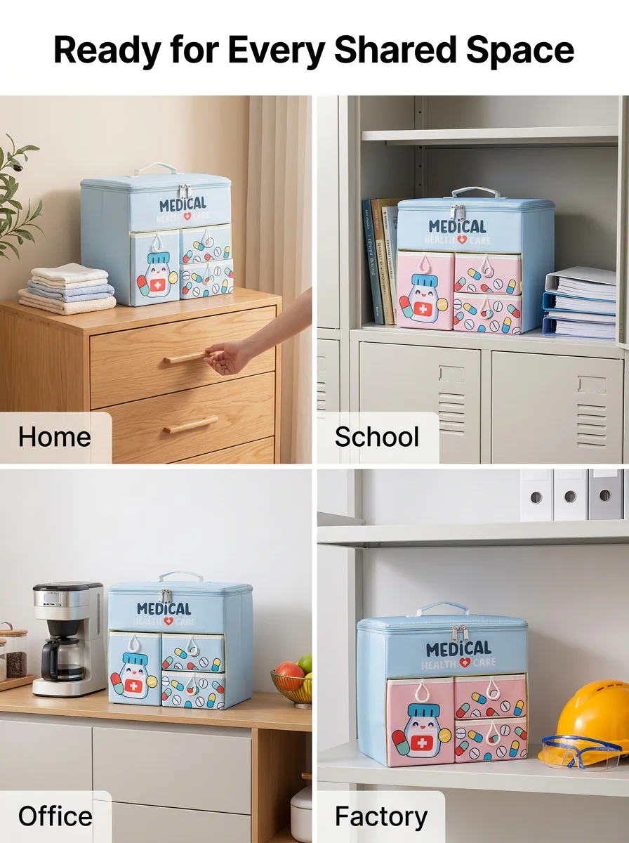 Portable Cartoon First Aid Kit Large Capacity Drawer Medical Storage Box Oxford Fabric Home Medicine Organizer Emergency Bag view 5