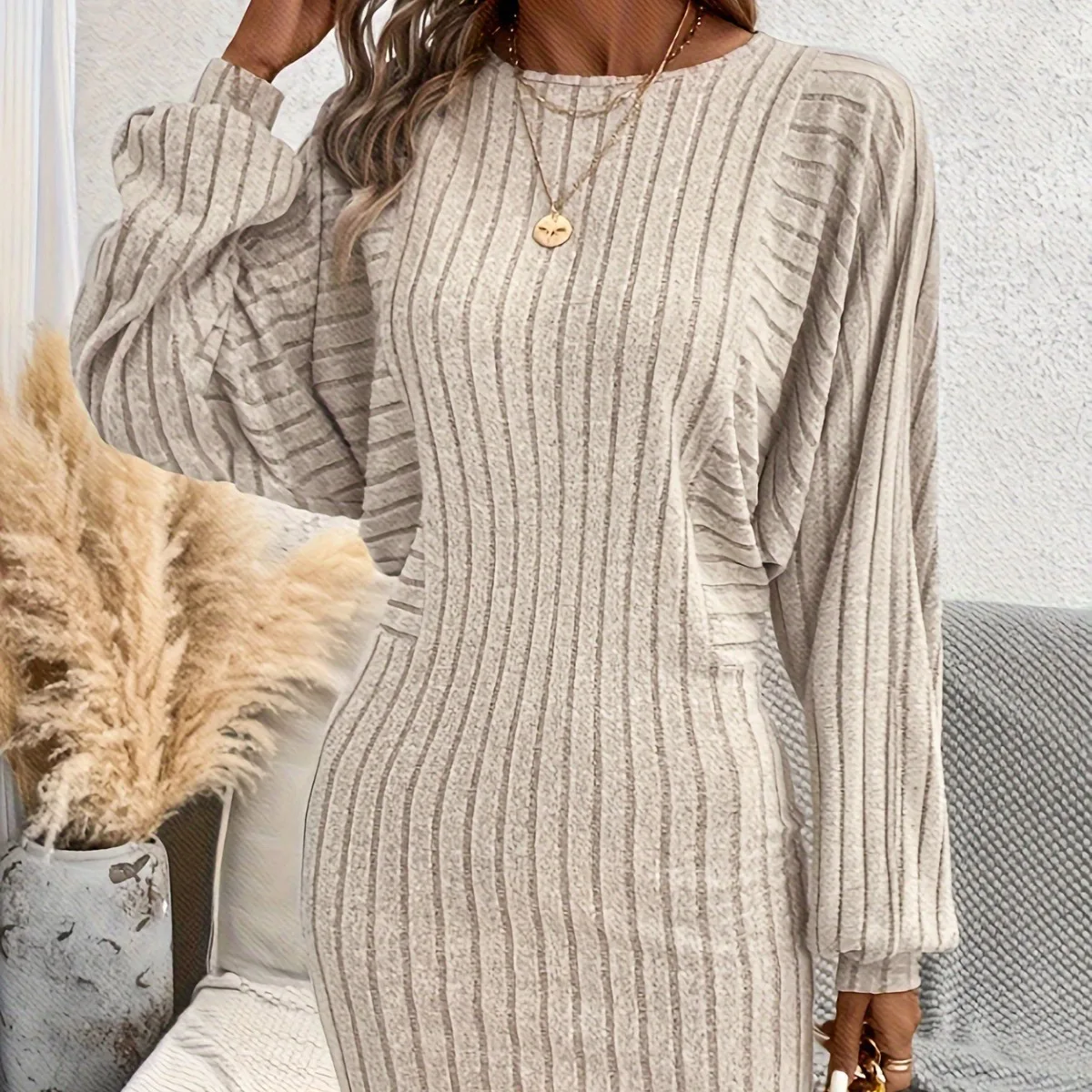 Knitted Dress Women Mini Dresses Knitting A Line Autumn Winter Office Lady 2025 Round Collar Knitwear Above Knee Vestidos