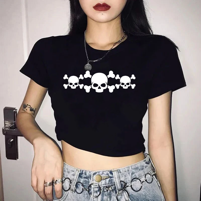

Vintage Creative Skull Pattern Print Women T-Shirt Breathable Comfortable Short Sleeve Fashion Top Harajuku Streetwear Punk Tees