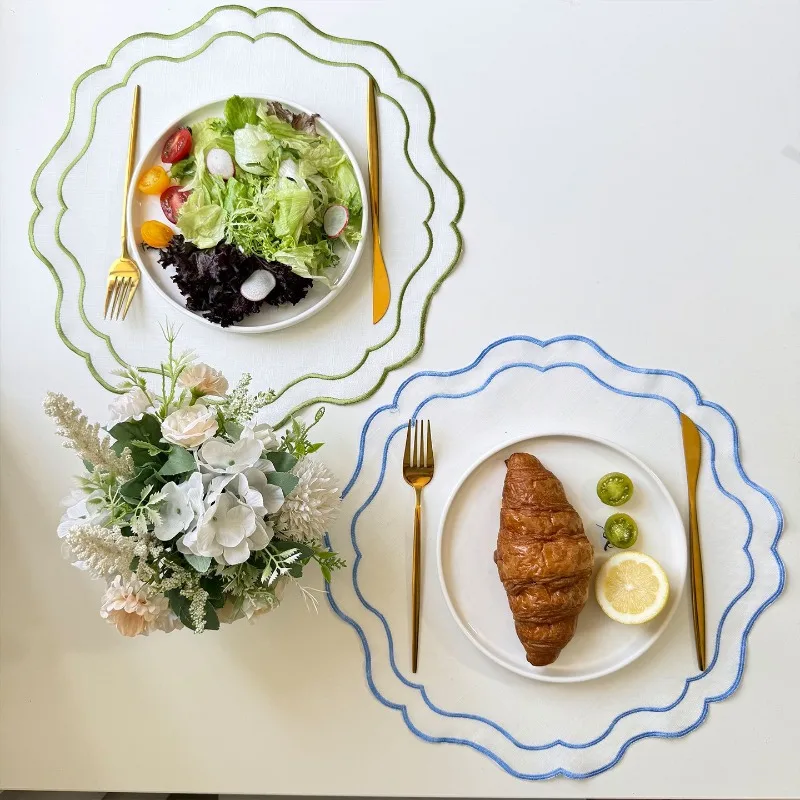 38cm Vintage Embroidered Placemat Ins-Style Cotton Table Mat Flower Shaped Decorative Napkin Coffee Cups Mat Vase Table Lamp Pad