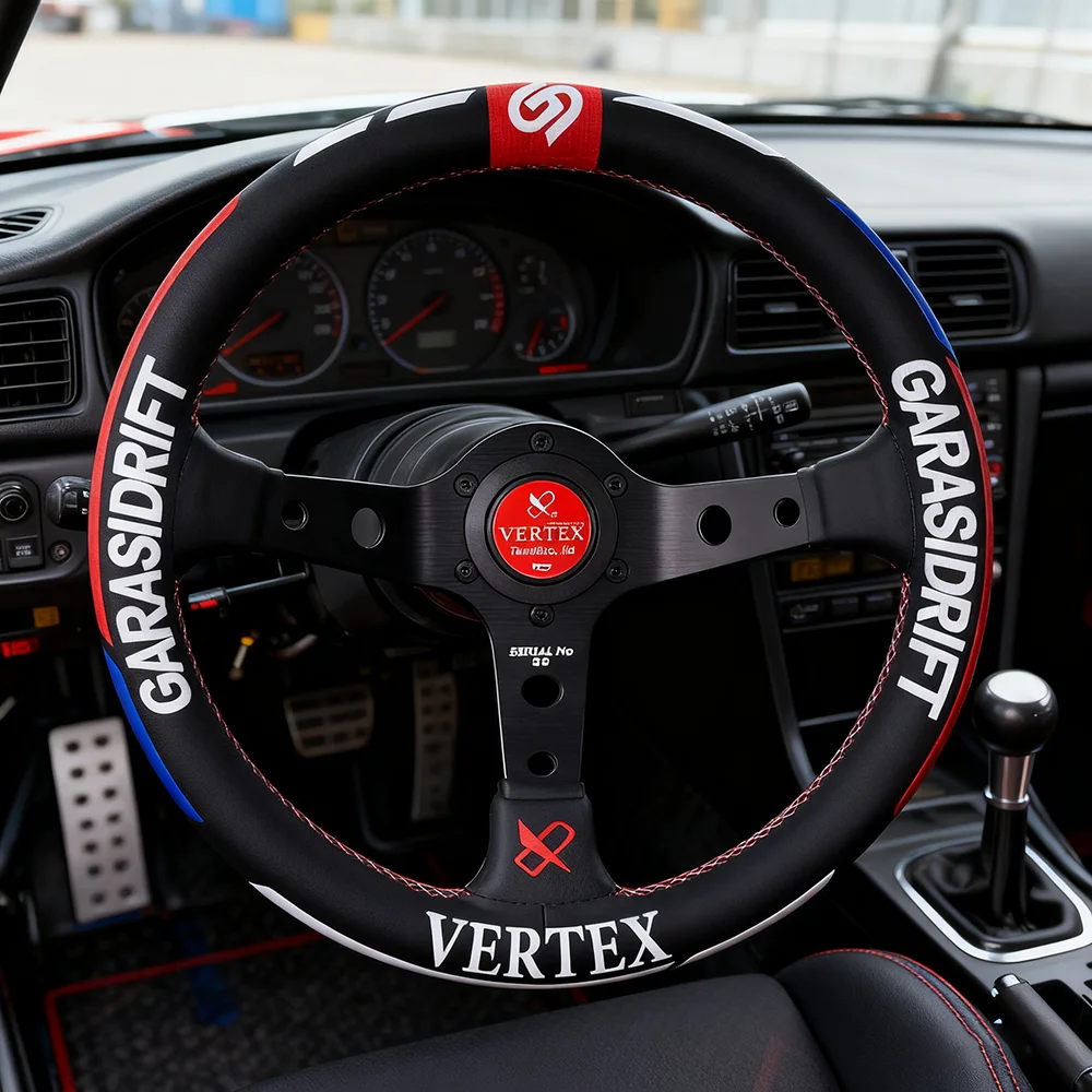 VERTEX 320mm Car Steering Wheel Leather Deep Concave Drift Simulation Racing Game Steering Wheel With Double-Sided Embroidery