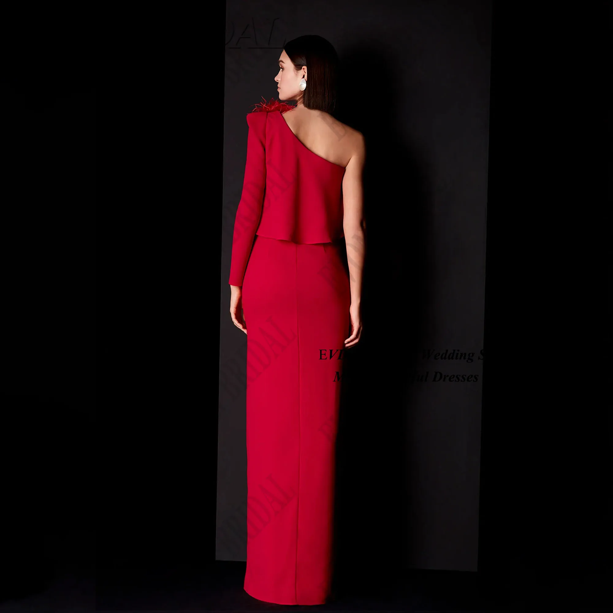 EVON เจ้าสาวหนึ่งไหล่อย่างเป็นทางการชุดแขนยาว Mermaid Side Slit Party Gowns ซาตินโมเดิร์น FBساتที่กําหนดเอง