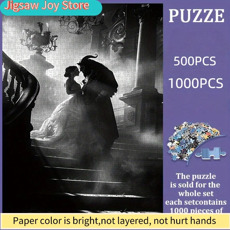 Puzzle papierowe DIY Disney, Piękna i Bestia, romantyczne czarno-białe, gruby karton, odpowiednie do dekoracji domu