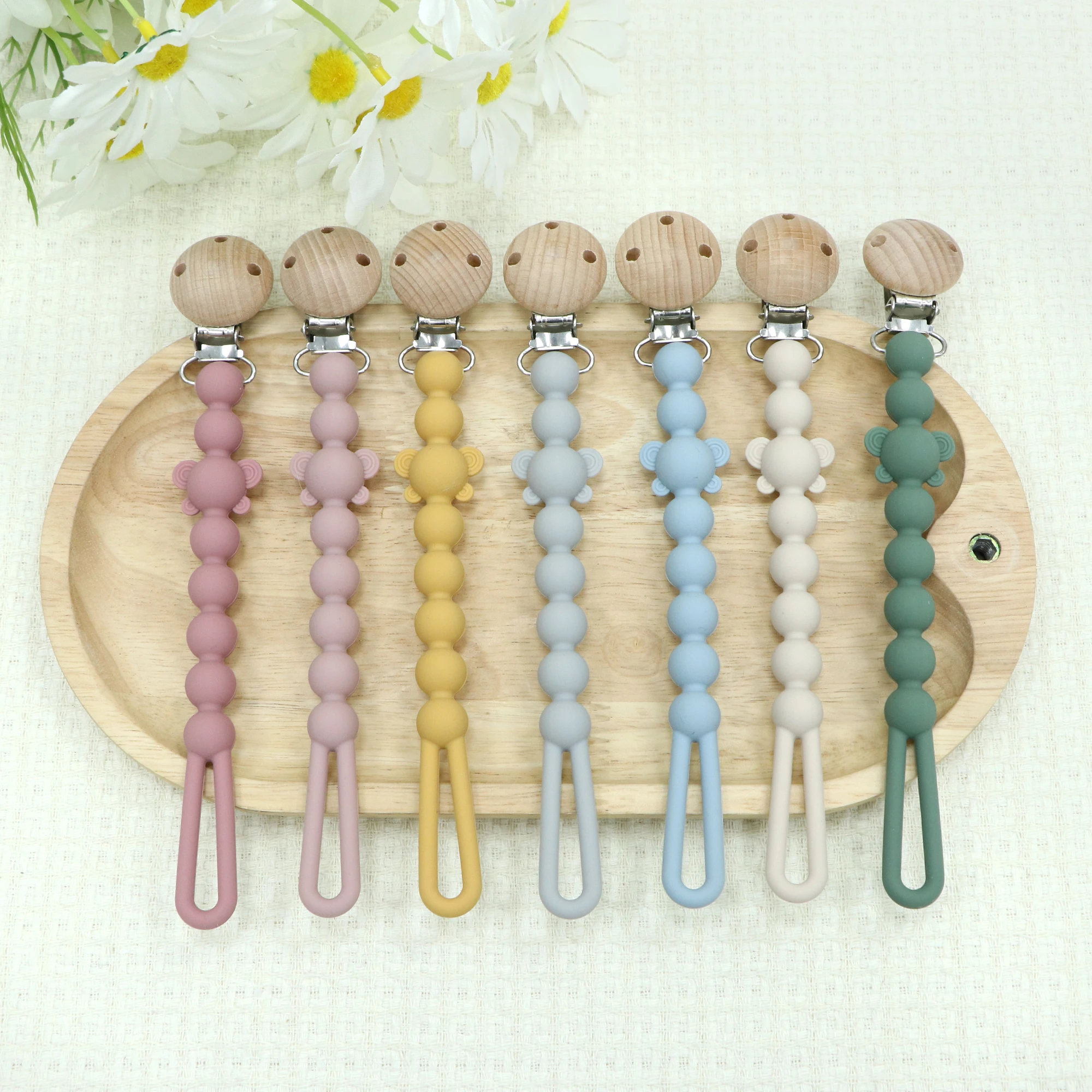 아기 남아 및 여아용 실리콘 공갈젖꼭지 클립, 원피스 공갈젖꼭지 클립, 나무 공갈젖꼭지 클립 디자인