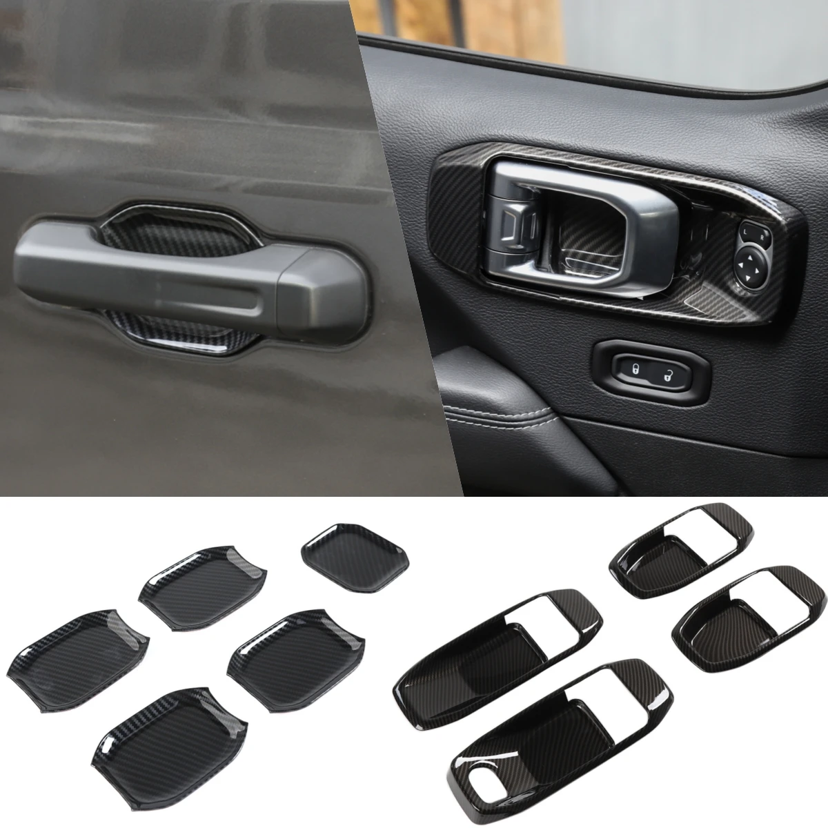 

9PCS Car Exterior Inner Door Handle Bowl Decoration for Jeep Wrangler JL Gladiator JT 4 Doors 2018-2023 Interior Accessories ABS