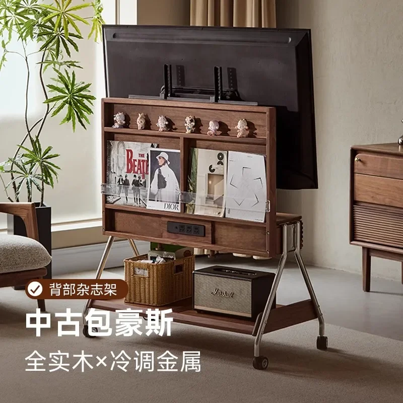 Todo o armário de TV de madeira maciça nogueira removível suporte de TV casa moderna simples