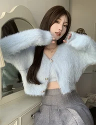 Autumn Knitted Outfits Korean Two Piece Set for Women Cropped Cardigan Coat Sling Tunic Vest Suit Y2k Clothes Fashion Sweet Sets