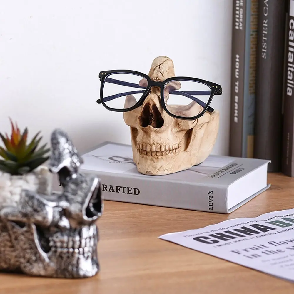 Креативный держатель для очков с черепом, забавный универсальный череп, скульптура из смолы, брелок для хранения, настольный держатель для очков для гостиной