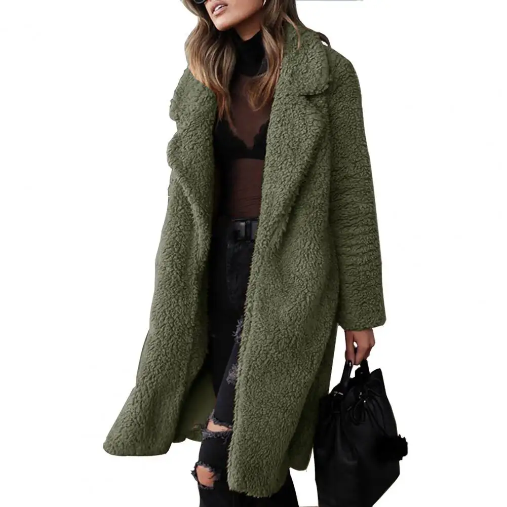 

Women Coat Thickened Plush Coat Stylish Women's Long Outwear for Autumn/winter with Lapel Solid Color A Popular Choice Versatile