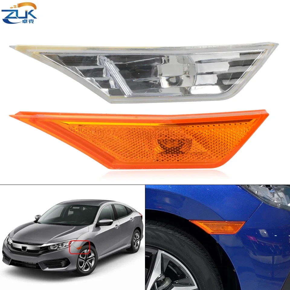 ZUK White Yellow Side Turn Signal Light Fender Marker Lamp For HONDA CIVIC 2016-2020 FC1 FC7 10th Generation Indicator Flasher