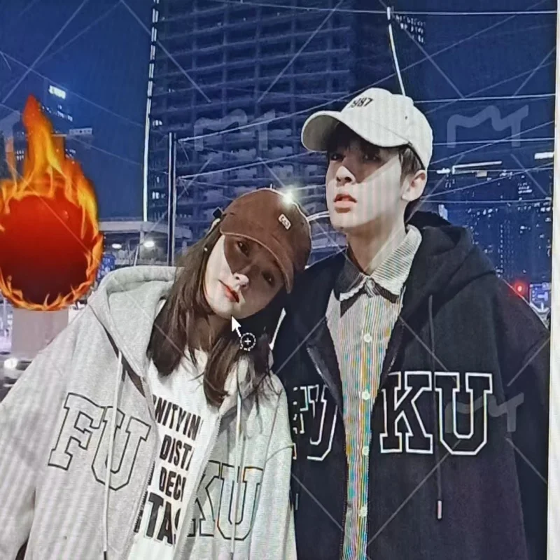 

Hoodie men's autumn and winter loose casual zipper cardigan with thick velvet jacket