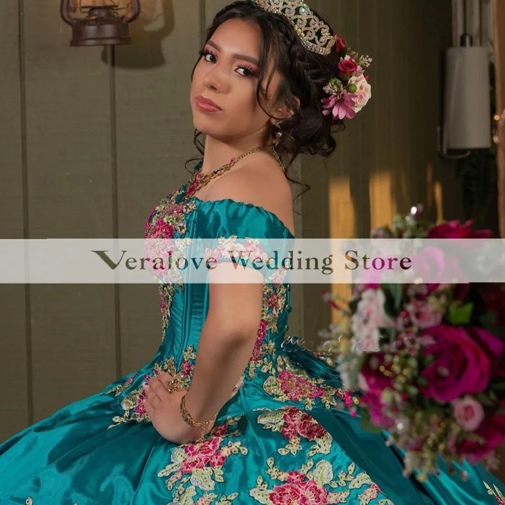 Vestido mexicano de baile, Charro Off Shoulder Dresses, Bordados frisados, Appliqués Ruffles, Espartilho de saia inchado