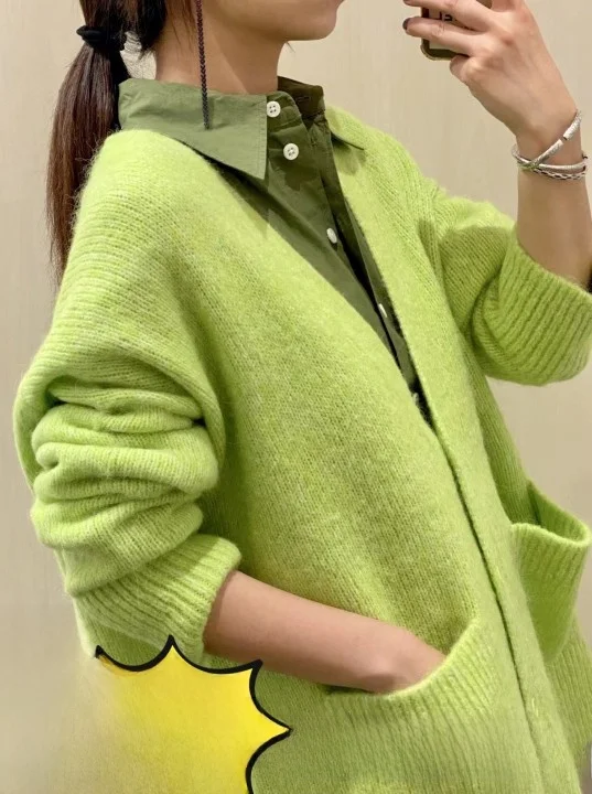 

Pure C Home Sle Women's Casual Version V-ne Patch ket Open-front irt een Autumn New Arrival 099624003