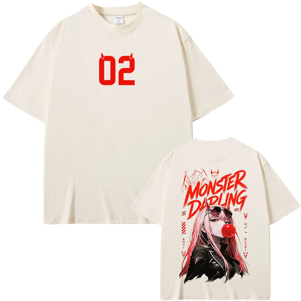 Anime Darling in The Franxx Zero Two T Shirts Men Women Retro Manga Oversized Streetwear Male Fashion Casual Soft Cotton T-shirt