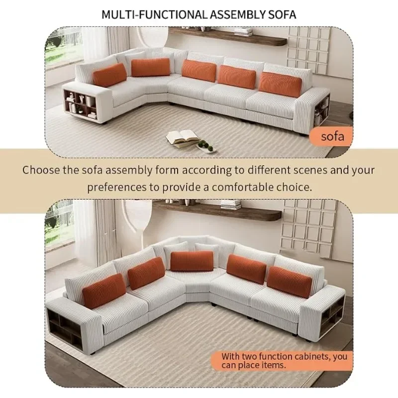 Sectional Couches for Living Room, L-Shaped Sofa Couch with Softe LambWool Fabric, Withe Pillows and Cushions,5 Seat Sofa Set