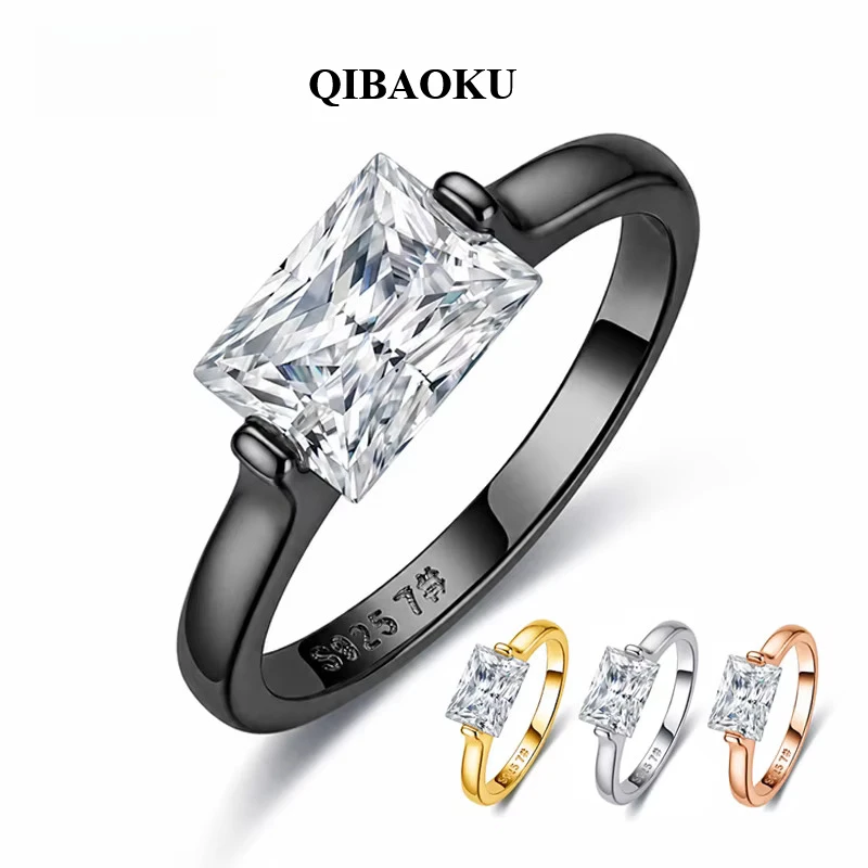QIBAOKU 1CT 6*8mm DVVS1 Radiant Cut Moissanite Rings for Women Proposal Wedding S925 Sterling Silver Jewelry Gifts 2026