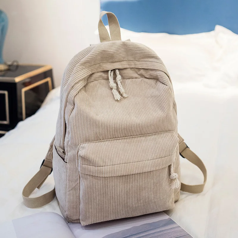 Beige Corduroy Women Schoolbag Backpack Training Anti-theft Shoulder Bag For Teenager Knapsack Unisex Classic Campus Port