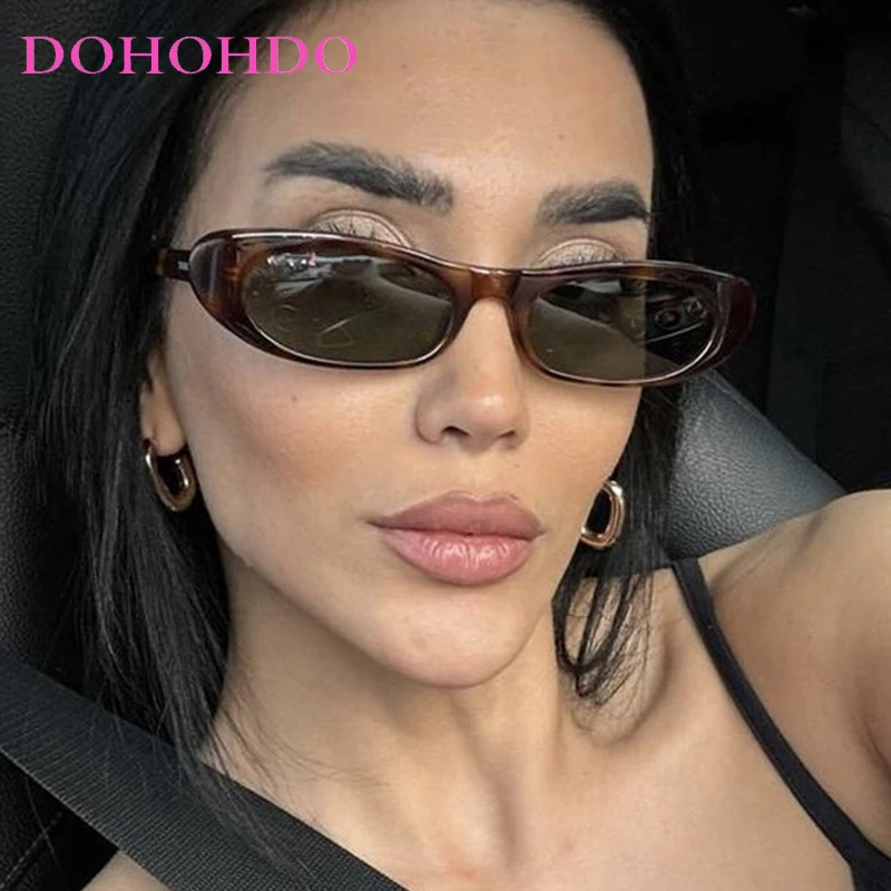 

DOHOHDO Trendy Oval Black Sunglasses Women Brand Narrow Frame Rectangle Shades Small Eyewear Men Sun Glasses Female Male UV400