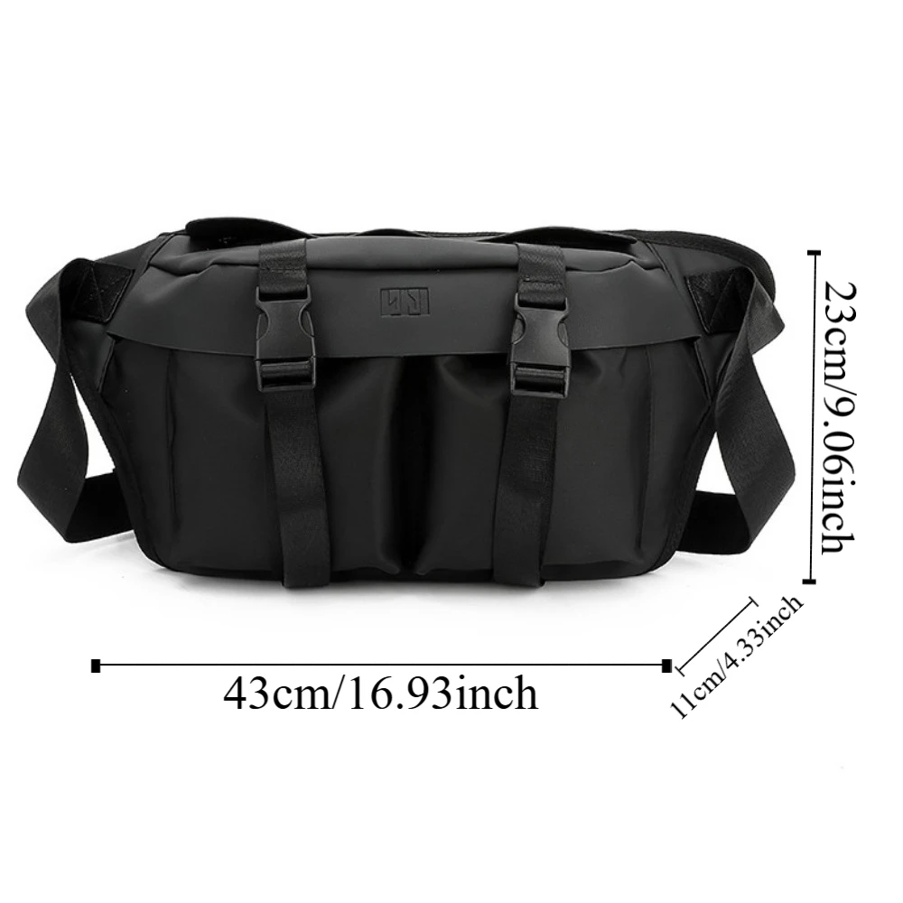 Black Oxford Cloth Nylon Shoulder Bag Large Capacity Korean Crossbody Bag Daypack Wide Strap Chest Breast Bag Unisex