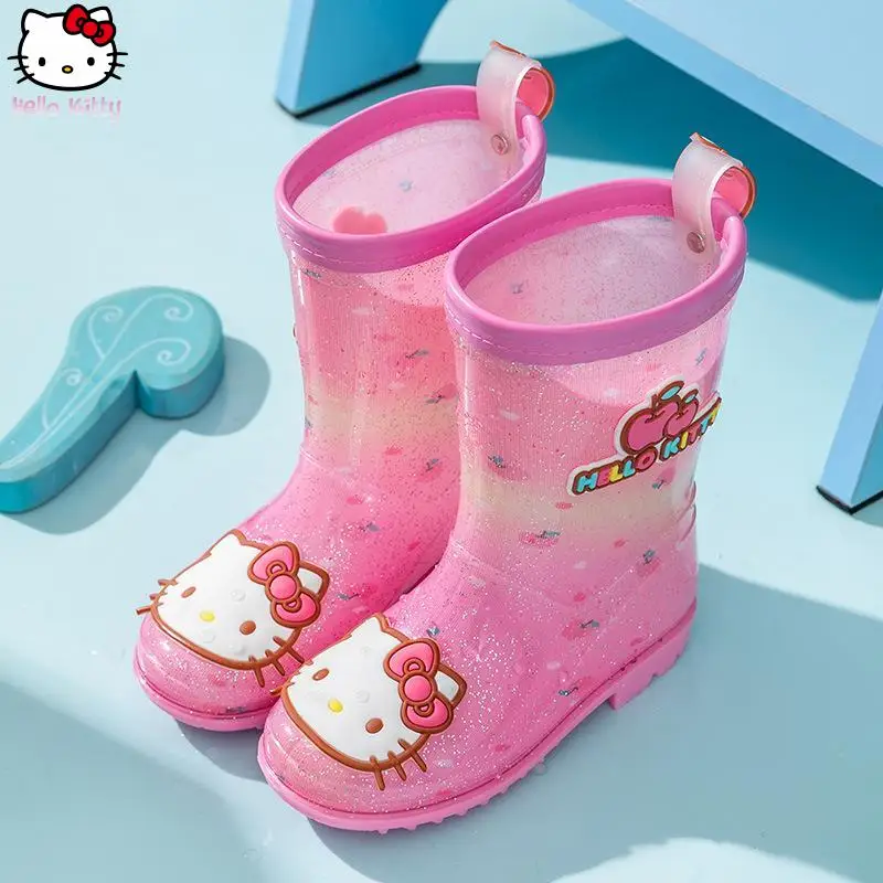 

Детские непромокаемые сапоги в стиле аниме Sanrio, новая обувь для воды с героями мультфильмов «Hello Kitty Kuromi», кавайные студенческие непромокаемые сапоги с мягкой подошвой