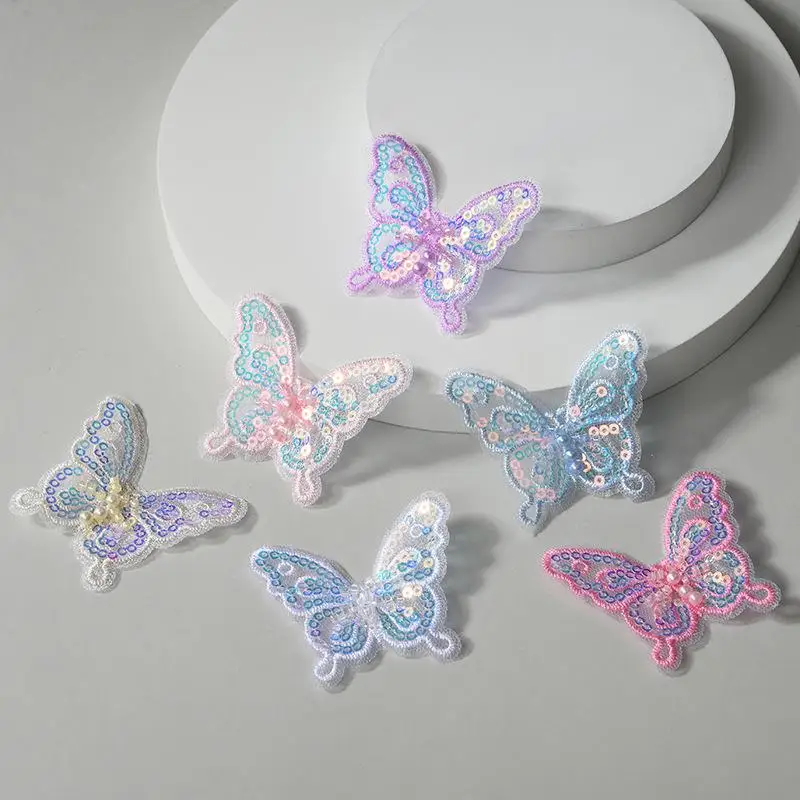 10Pcs 3D Exquisite Sequins Embroidered Mesh Butterfly for DIY Clothes Hat Shoes Patches Accessories Headwear Hair Clips Decor