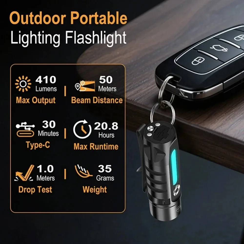 Mini Pocket EDC Keychain LED Flashlight Type-C Rechargeable Multi-light Source Portable Work Light for Outdoor Camping Emergency